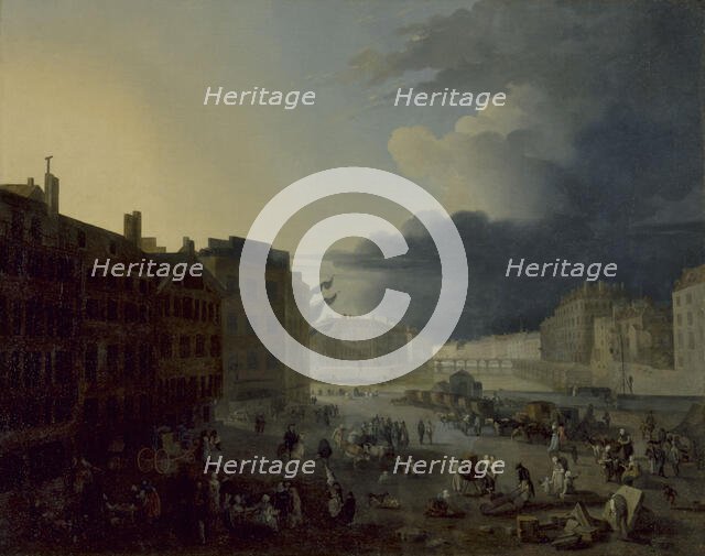 Pont Rouge and the tip of ile Saint-Louis and ile de la Cite, seen from the Port au Ble, 1791. Creator: Jacques-Albert Senave.