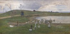 Geese by a lake, unsettled weather, Dragør, 1897. Creator: Viggo Johansen.