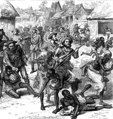 The Ashantee War: the Naval Brigade clearing the streets of Coomassie, by our special artist, 1874. Creator: Unknown.