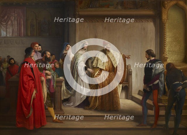 The doge Marino Faliero accusa il giovane Steno di essere the author of the writing..., 1844. Creator: Hayez, Francesco (1791-1882).