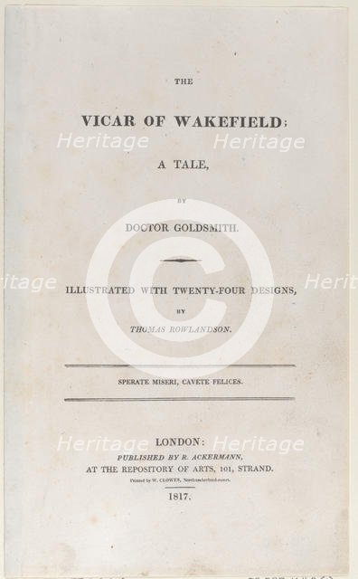 Title page, from "The Vicar of Wakefield", 1817., 1817. Creator: Thomas Rowlandson.