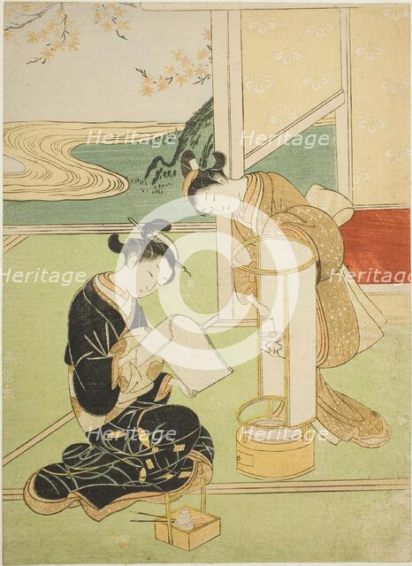 Evening Glow of a Lamp (Andon no sekisho), from the series "Eight Views of the Parlor..., c. 1766. Creator: Suzuki Harunobu.
