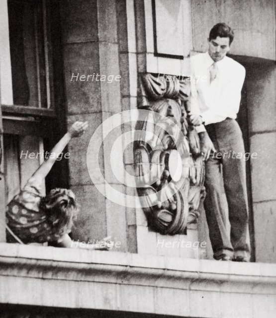 John Warde, out on a ledge on the 17th floor of the Hotel Gotham, New York, USA, 1938. Artist: Unknown