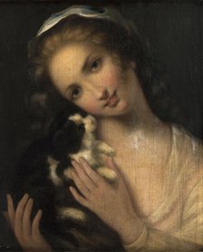 Young woman with cat. Creator: Unknown.
