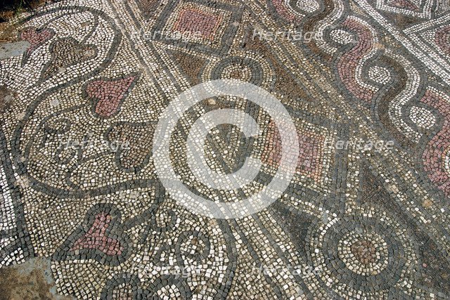 Mosaic floor, ruins of the Basilica of Ayia Trias, Famagusta, North Cyprus.