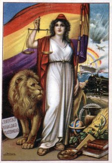Allegory of the Republic, Second Spanish Republic (1931 - 1936), poster published in Valencia in …