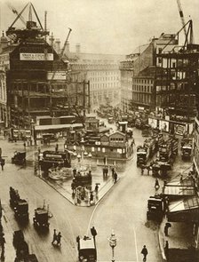 Building work at Piccadilly Circus in London, 1926, (1935). Creator: Unknown.