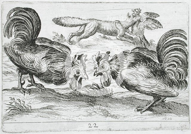 Two Roosters Fighting, 1610. Creator: Hendrick Hondius I.