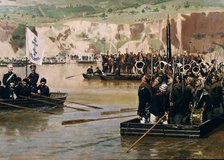 The Russians crossing the Danube at Svishtov in Juny 1877, 1870s. Artist: Dmitriev-Orenburgsky, Nikolai Dmitrievich (1837-1898)