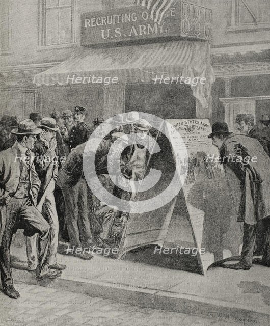 Recruiting office in New York by means of posters...,  Spanish-American War, 1898. Creator: Unknown.