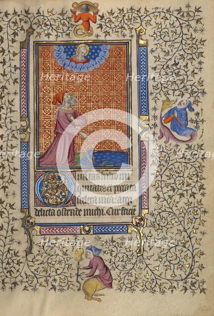 Job Pointing to a Cloak on the Ground; Book of Hours, about 1410. Creator: Unknown.