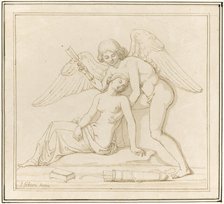 Cupid waking Psyche by piercing her with an arrow, c1820s. Creator: John Gibson.