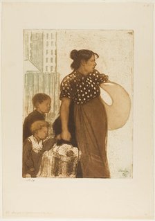 Housewife and Children Returning from the Laundry House, 1899. Creator: Theophile Alexandre Steinlen.