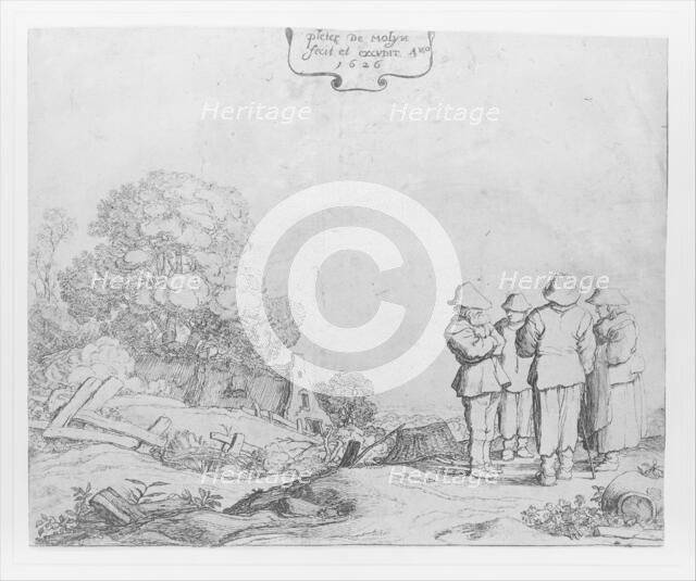 Three Peasants and a Woman, 1626. Creator: Pieter Molijn.