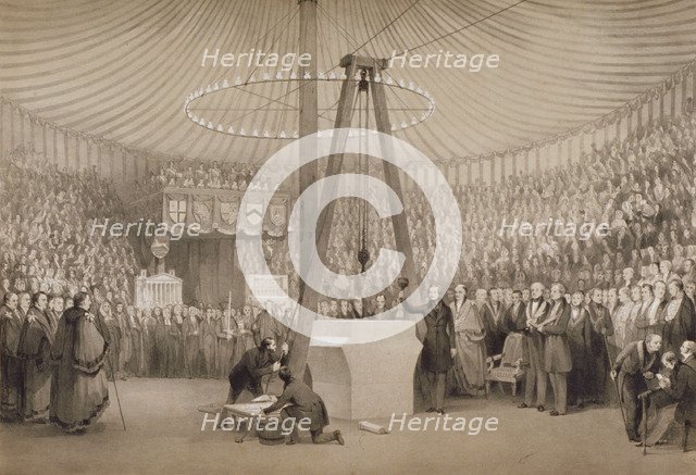 Prince Albert laying the first stone of the new Royal Exchange, London, 17th January 1842            Artist: Thomas Allom