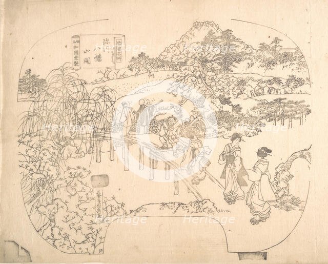 Proof Line-Block Print for Fan, 19th century. Creator: Sadahide Utagawa.