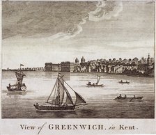 View of Greenwich with boats on the River Thames in the foreground, London, 1780. Artist: Anon