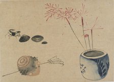 Sparklers, crab and bulb, late 18th-early 19th century. Creator: Hokusai.