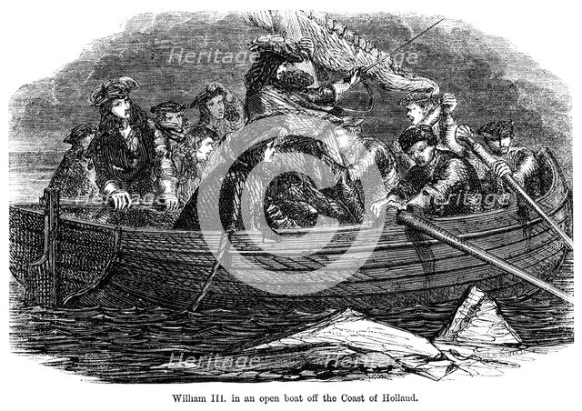 William III in an open boat off the coast of Holland. Artist: Unknown