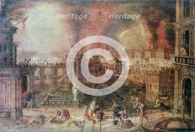 'The Fire of Troy', c. late 16th century. Artist: Kerstiaen de Keuninck