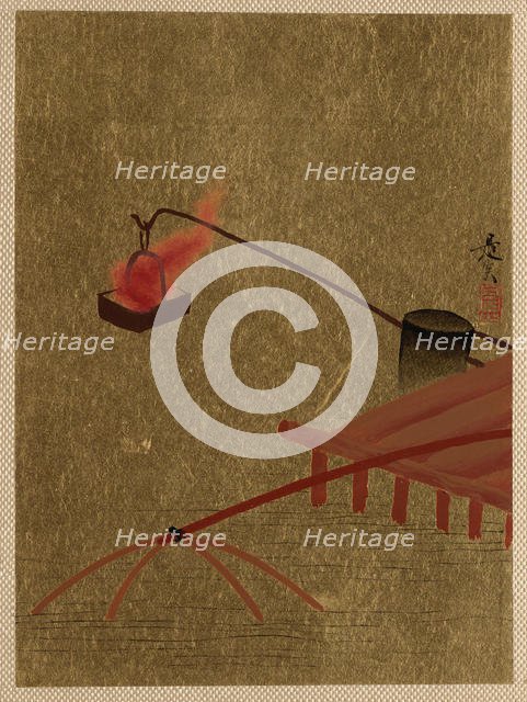 Fire Basket Suspended from Dock over a Fish Net in the Water. Creator: Shibata Zeshin.