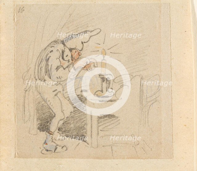 The disturbed but happily regained night's rest, (The Flea); 16, 1862. Creator: Wilhelm Busch.