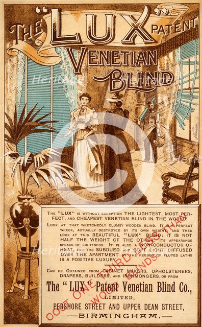 The 'Lux' Venetian Blind Co, 1900. Artist: Unknown
