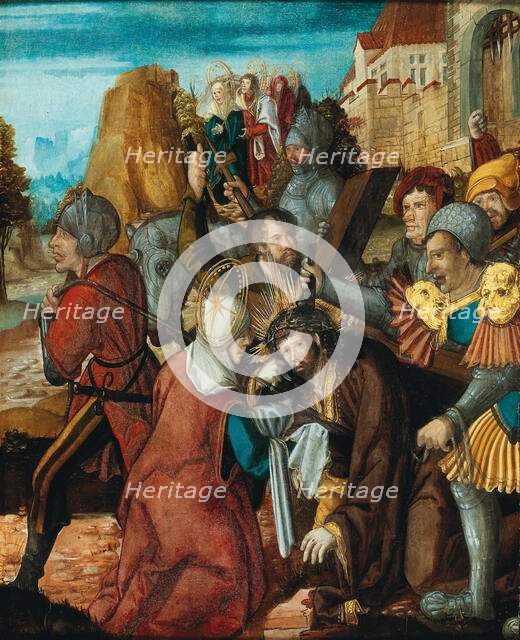 Saint Veronica presenting her veil to Christ on his way to Calvary, ca 1515-1520. Creator: Southwest German master.