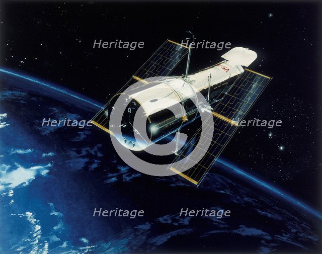 Hubble Space Telescope in orbit, 1980s Artist: Unknown