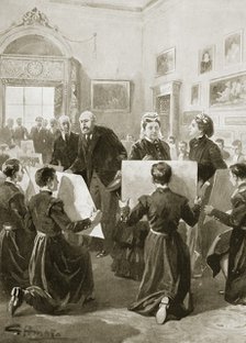 Bluecoat schoolboys showing their drawings to Queen Victoria, 3 April 1873 (1901). Artist: Unknown