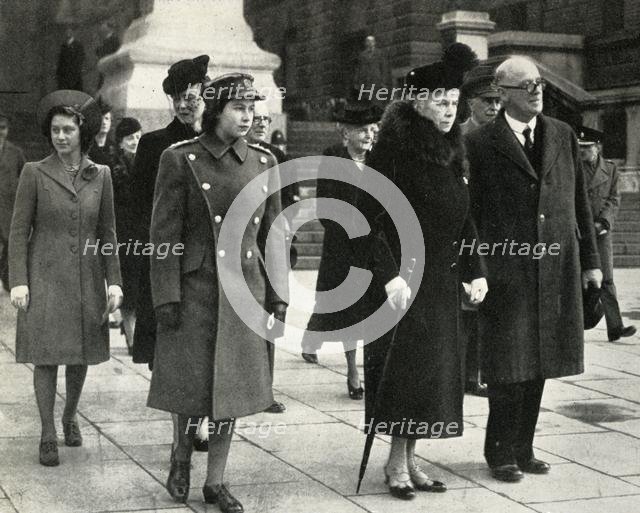 'Queen Mary, Princess Elizabeth, Princess Margaret..., Armistice Day, 1945', (1951).  Creator: Unknown.