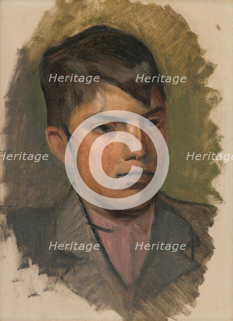 Head Study of a Boy in a Pink Shirt, 1880-1900. Creator: Ladislav Mednyanszky.