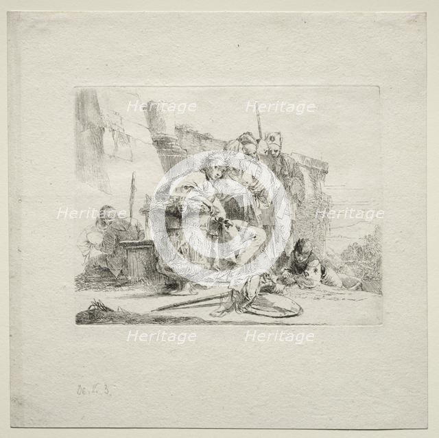 Various Caprices: The Young Man Seated, Leaning Against an Urn, 1785. Creator: Giovanni Battista Tiepolo (Italian, 1696-1770).