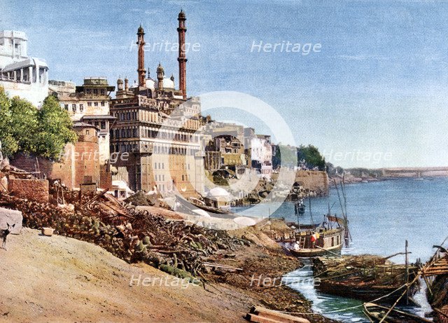 The river Ganges and the Burning Ghats at Benares (Varanasi), India, early 20th century. Artist: Unknown
