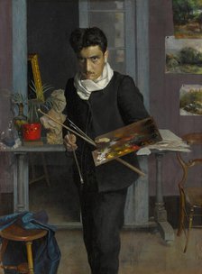 Self-portrait of the artist in his studio, 1898. Creator: Romero de Torres, Julio (1874-1930).