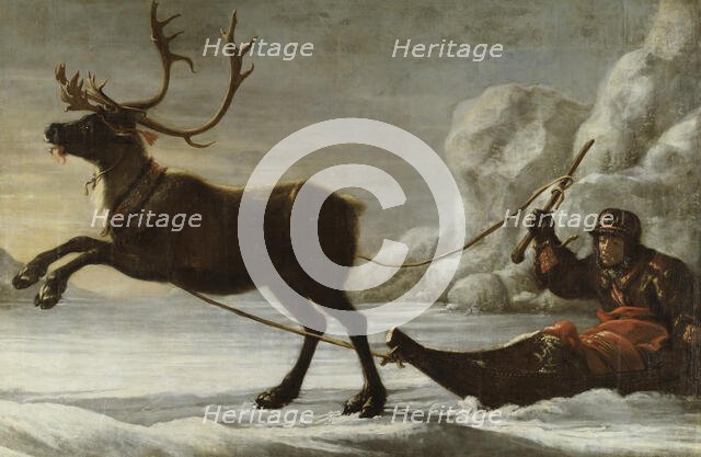 Reindeer with a sledge, 1671. Creator: David Klocker Ehrenstrahl.
