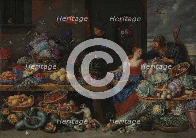 Fruit and Vegetable Market with a Young Fruit Seller, 1650-1660. Creator: Jan van Kessel.