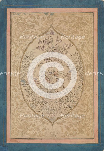 A Gathering of Mythical Creatures around a Lotus Leaf, dated Shawwal A.H. 1088/A.D. 1677. Creator: Mu'in.