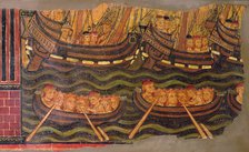 St. Ursula and the Virgins in their journey to Rome in sailing and rowing boats. Detail of a tabl…