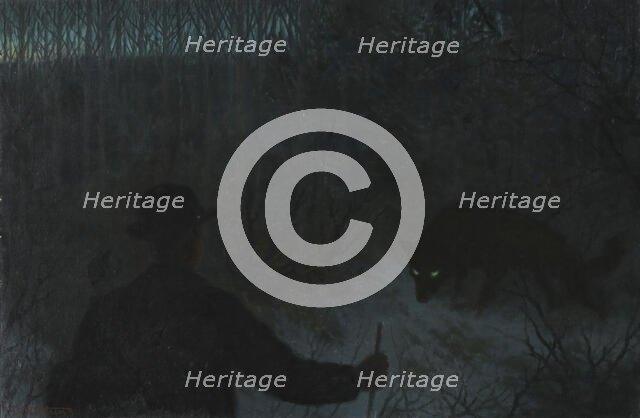 The Ash Lad and the Wolf; For Soria Moria Palace, series consisting of twelve..., 1900. Creator: Theodor Kittelsen.