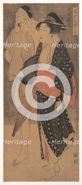 Couple in an Evening Shower, c. 1800. Artist: Utamaro, Kitagawa (1753-1806)