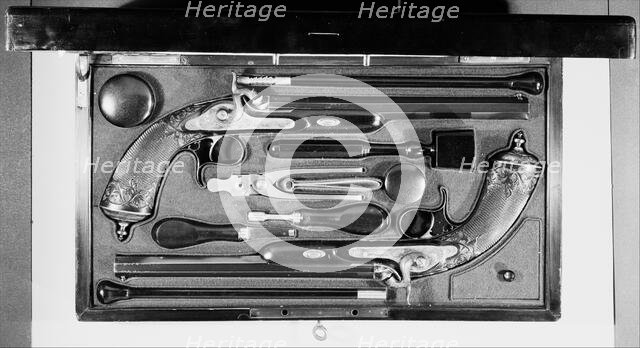Cased Pair of Percussion Pistols, French, Paris, ca. 1850. Creator: Louis-Julien Gastinne-Renette.