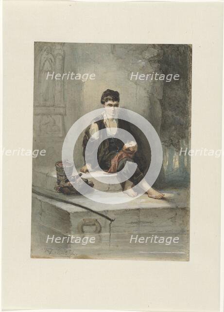 Fisherboy with his meal, 1834-1911. Creator: Jozef Israels.