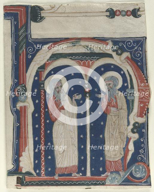 Historiated Initial (H) Excised from an Antiphonary: SS. Paul the Hermit and Anthony, c1200-1230. Creator: Unknown.