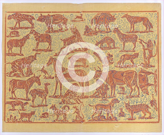 Book cover with overall pattern of animals, 19th century. Creator: Anon.