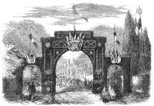 Marriage of the Count de Paris with the Princess Isabelle d'Orleans: triumphal arch at Esher, 1864. Creator: Unknown.