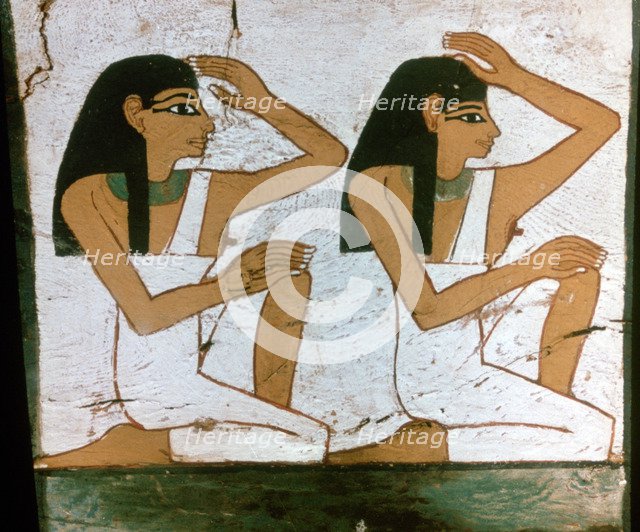 'Two Mourners', detail of the decoration of a sarcophagus of The Lady of Madja, 18th Dynasty. Artist: Unknown
