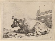 Cow Lying Down near a Fence, 1650. Creator: Paulus Potter.