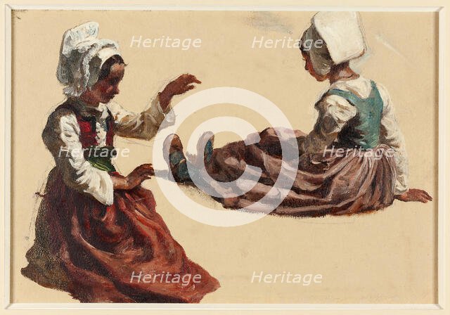 Two Girls in Regional Costume, n.d. Creator: Hippolyte Lalaisse.