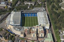 Stamford Bridge Stadium, home to Chelsea Football Club, Chelsea, London, 2021. Creator: Damian Grady.